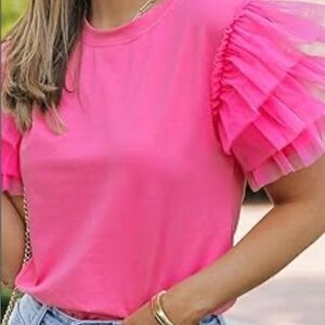 Pants Store-Pink Ruffled Sleeve Top